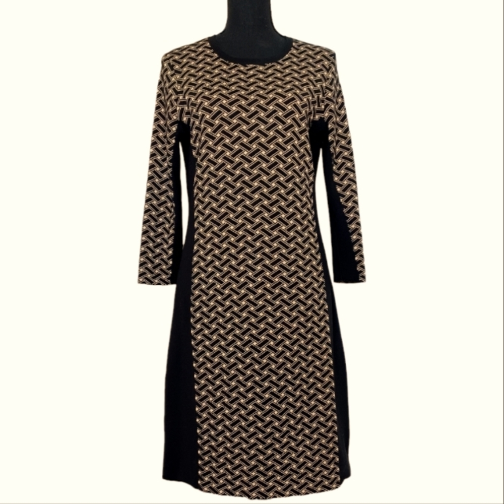 J. McLaughlin Geometric Metallic Knit Sweater Dress Women's Sz Med